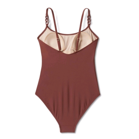 Kona Sol Women's Chain Link Medium Coverage One-piece Swimsuit ~ Brown - Picture 6 of 16